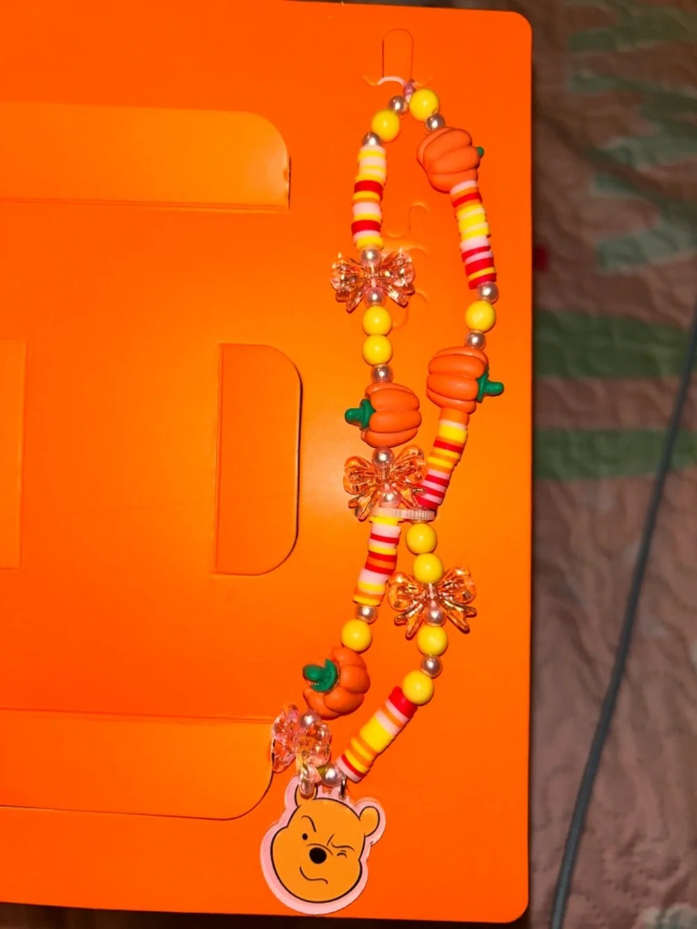 Winnie the Pooh Pumpkin IPhone 13/14/15 Case and Bead Charm with Clear Bows